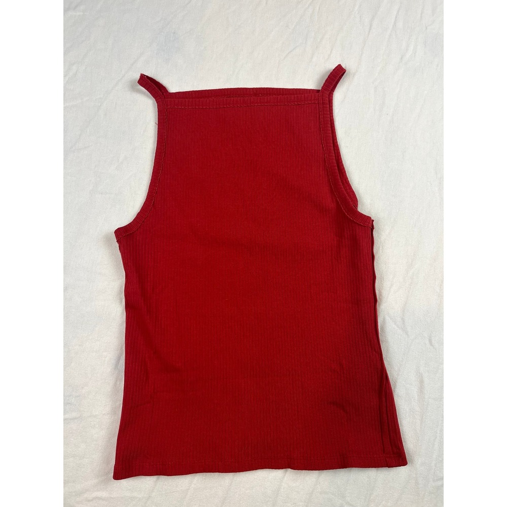 We The Free Free People Red Ribbed Tank Top Square Neck Sleeveless M - Picture 2 of 5